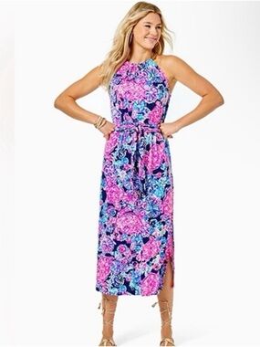 LILLY PULITZER Bingham Midi Dress High Tide In Turtle Amazement large NWT